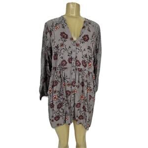 Torrid Plus Size 1X Women Hi Low Tunic Floral Top Lace Long Sl Button Up 39-20